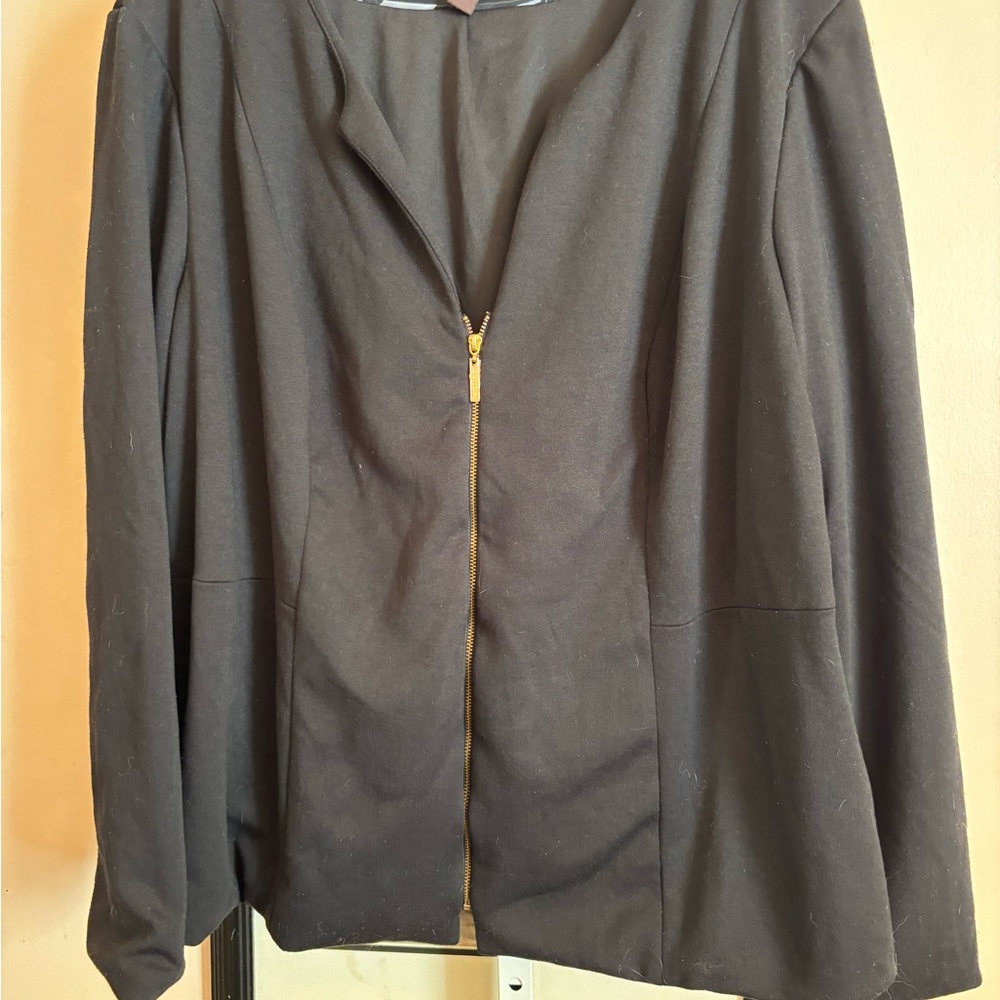 Dana Buchman Black Blazer with Relaxed Fit and Gold Zipper